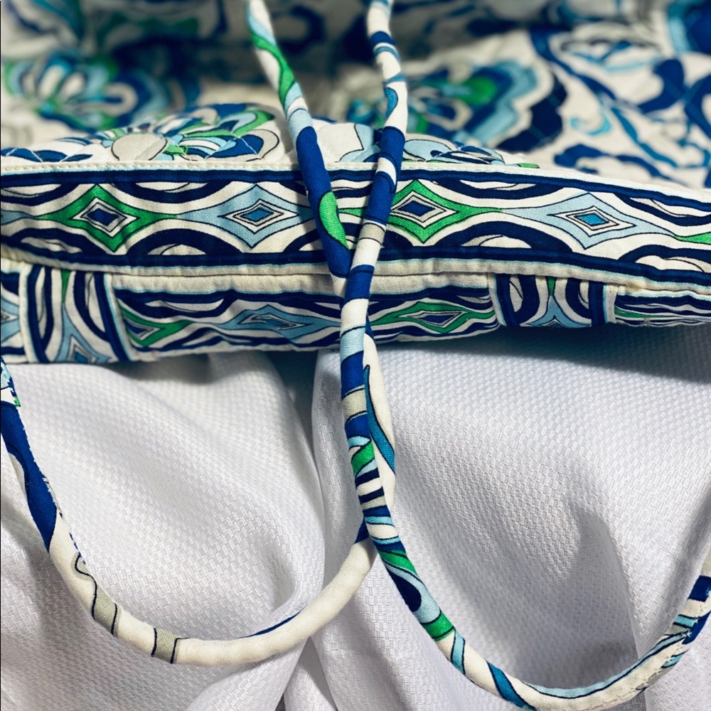 Vera Bradley Drawstring Backpack Blue White Green - Picture 9 of 16